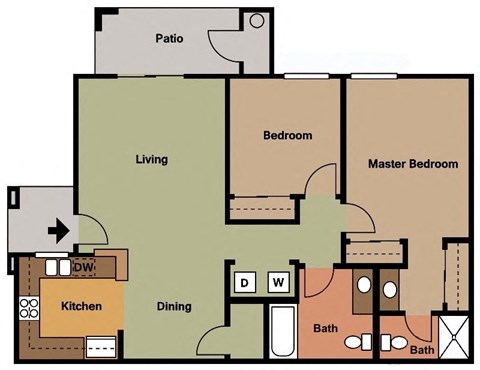 Living/Dining - Kitchen - Patio - Hallway Laundry Bath - Small Bedroom - Large Bedroom 2 Closets Vanity Shower Toilet Room